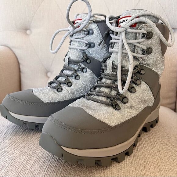 Hunter Glitter Insulated Waterproof Commando Snow Boots Grey US 8 - Picture 2 of 9